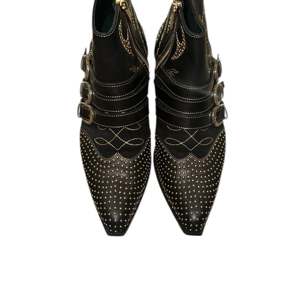 ANINE BING CHARLIE WOMENS 38 Black‎ and Gold Studded Ankle Boots leather - Picture 7 of 12